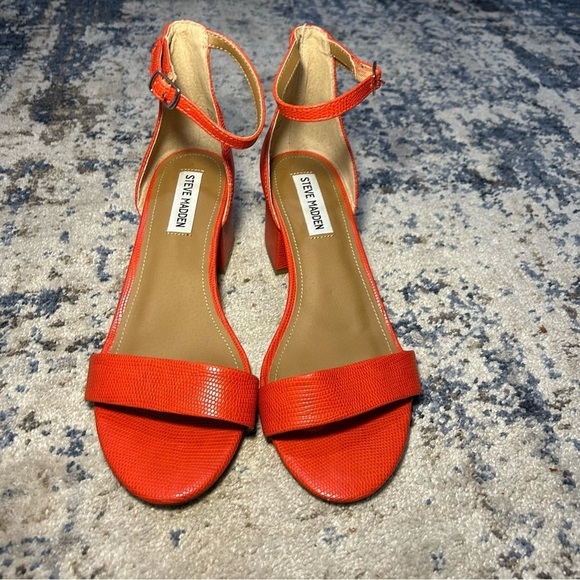 Steve Madden Irenee Orange Chunky Heel Strappy Sandals Size 8.5W - Picture 5 of 10